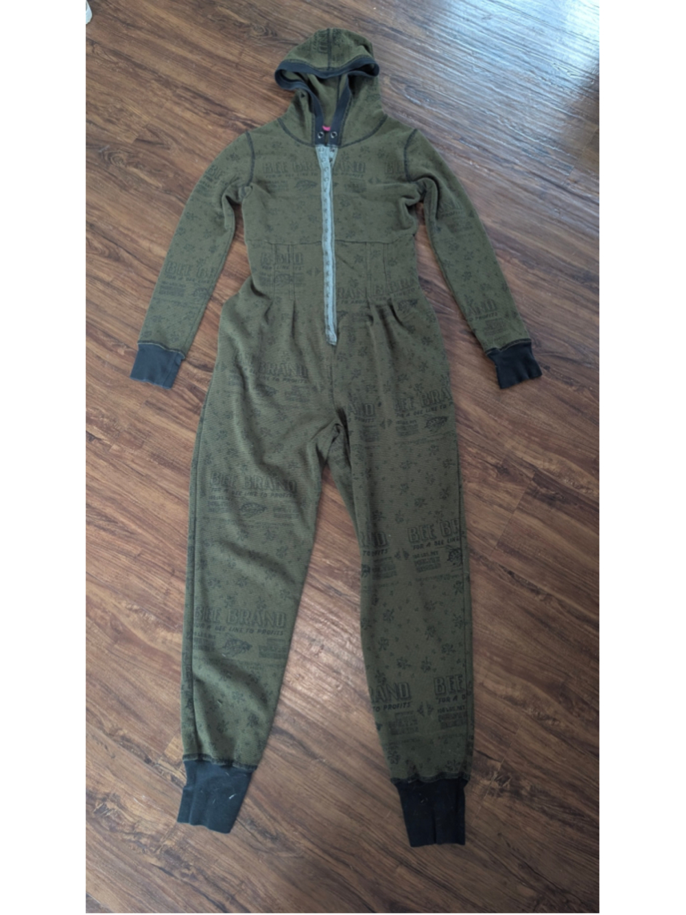 2010 Betsey Johnson Olive & Black Waffle Knit Jumpsuit Size S